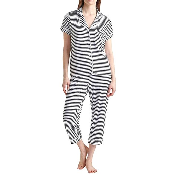 Tommy Hilfiger Pajama Set Shirt & Pant 2-Piece Navy Blue Stripes Large L New $85 - Picture 1 of 13
